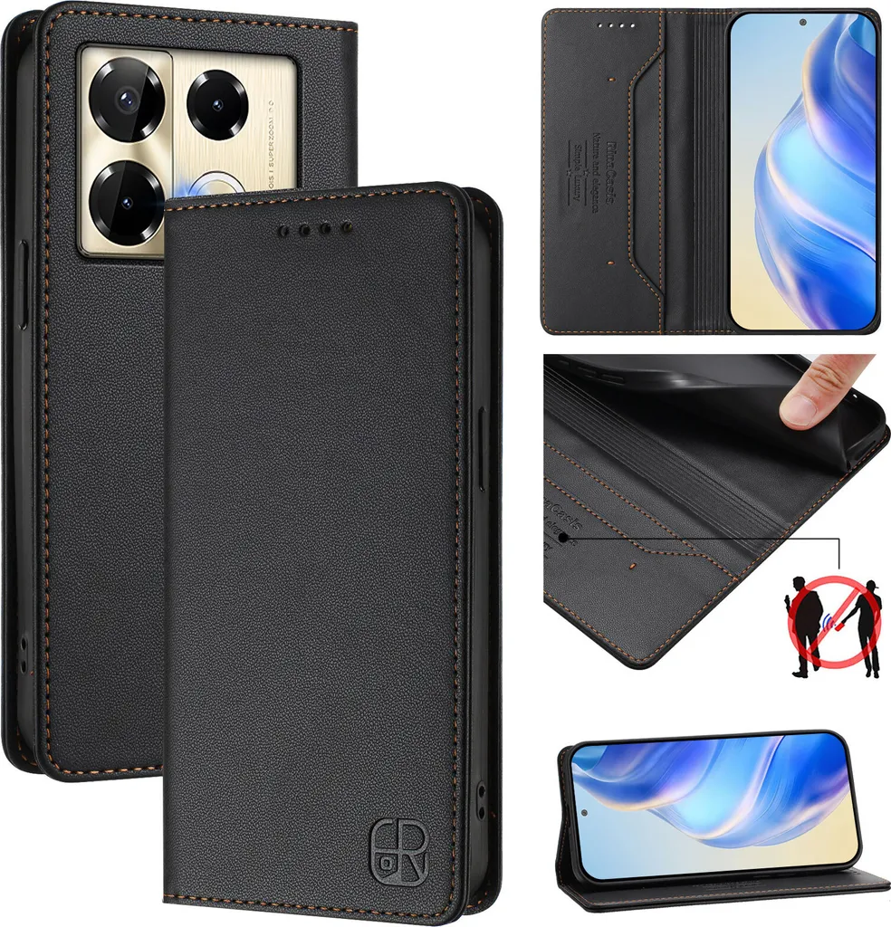 Custodia Urban Leather Infinix Note 40 Pro: Black Edition Portafoglio