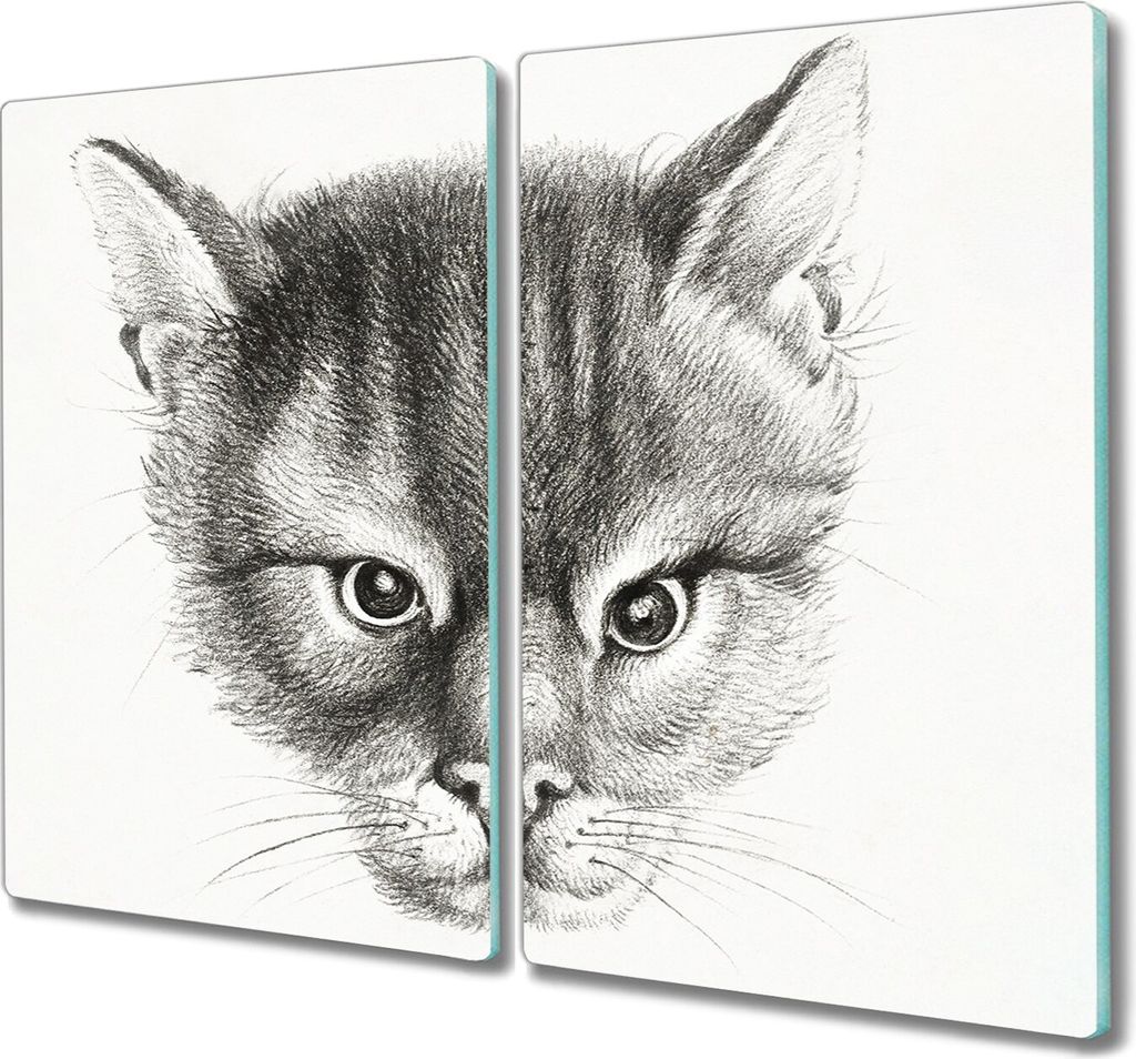 Coloray Kochplattenabdeckung Herdabdeckplatte 2x30x52 cm Hackbrett Schneidebrett Küchenbrett - Haustier Katze
