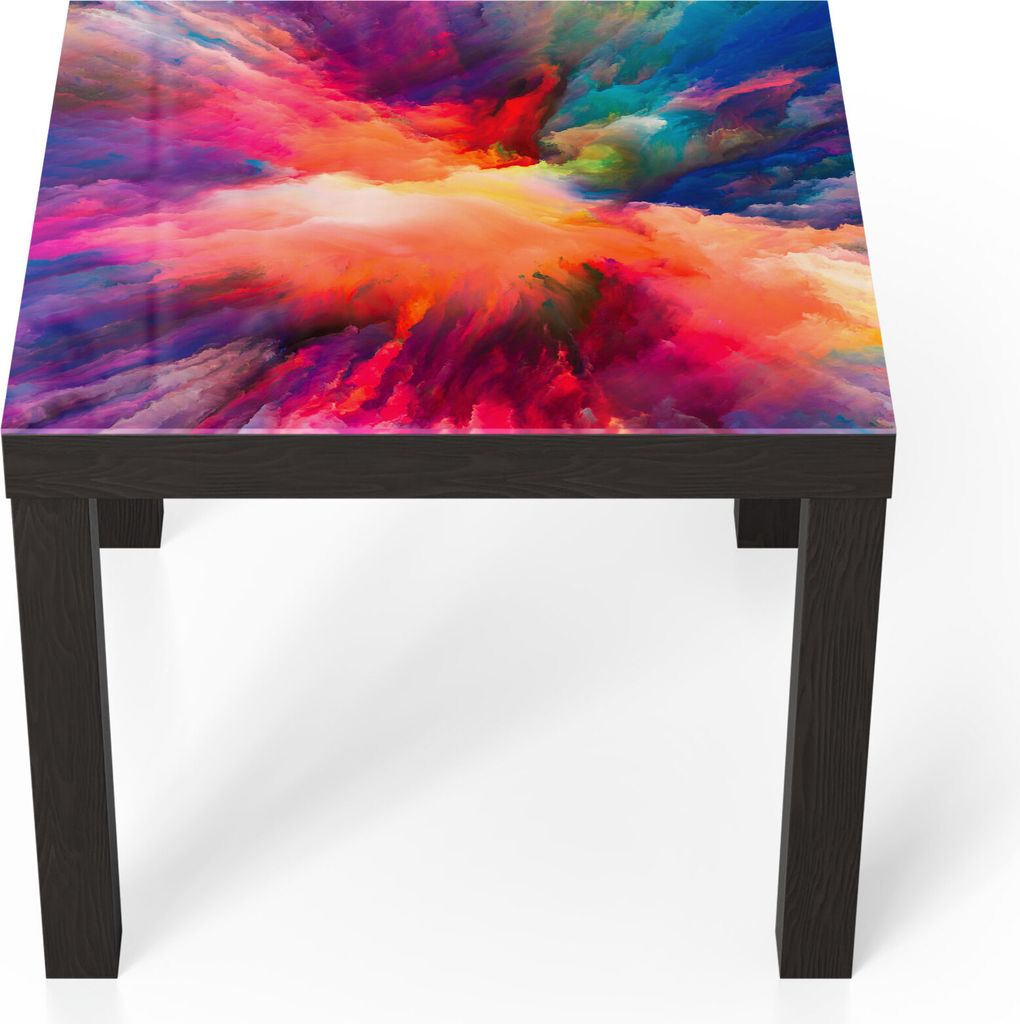 DEQORI Couchtisch 55x55 cm Schwarz 'Bunte Farbwolke' Glas Beistelltisch