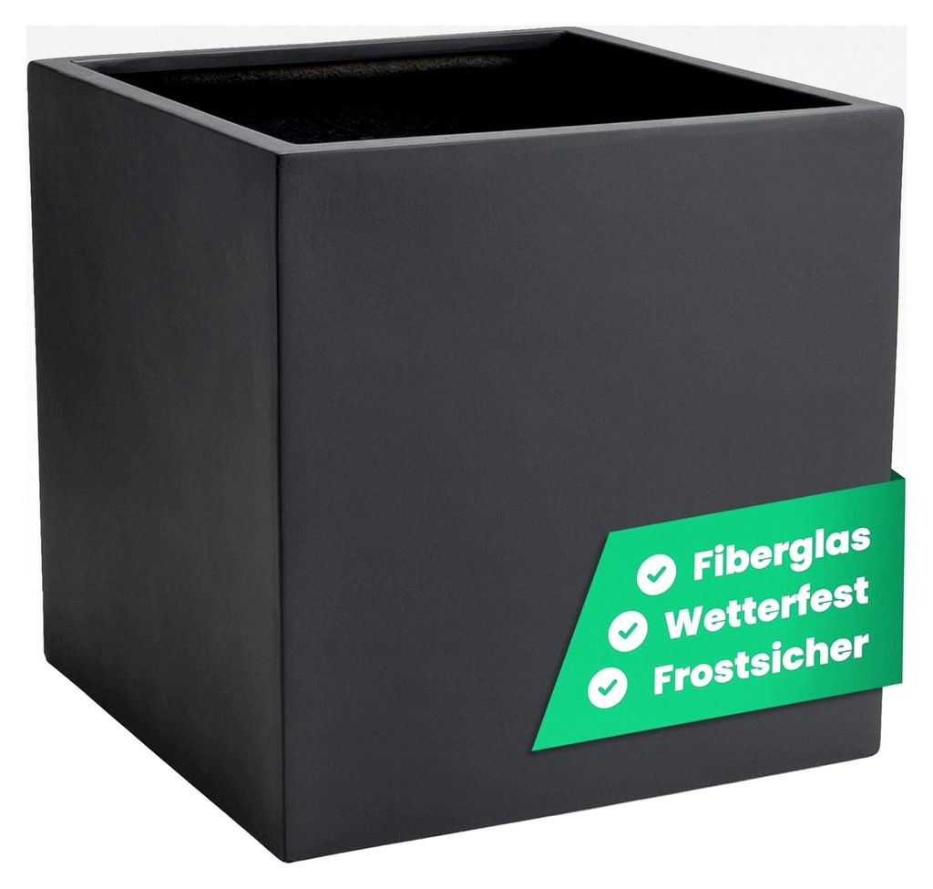 Pflanzkübel aus Fiberglas - Frostsicher - 45x45x45 cm - Anthrazit Matt - Quadratischer Blumenkübel für Innen und Außen