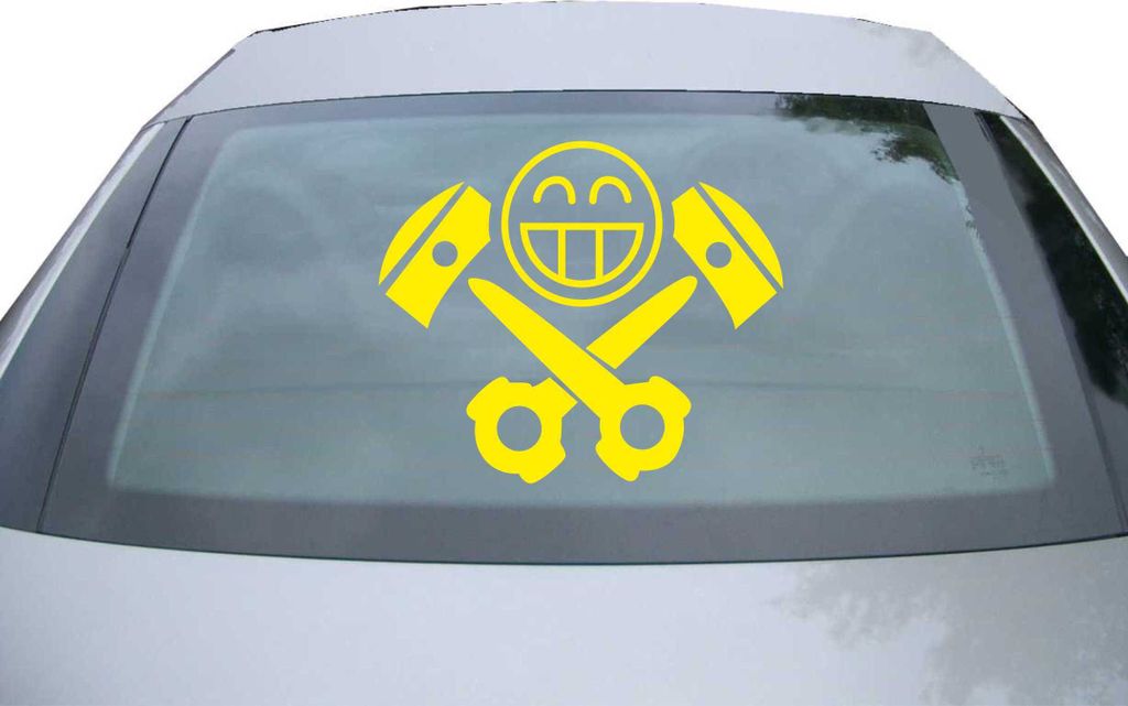 Indigos UG - Aufkleber Heckscheibe & Motorklappe DE2194 - gelb - 600x507 mm - Kolben Skull - Auto Scheiben Fenster Heckklappe Tuning Racing JDM - D...