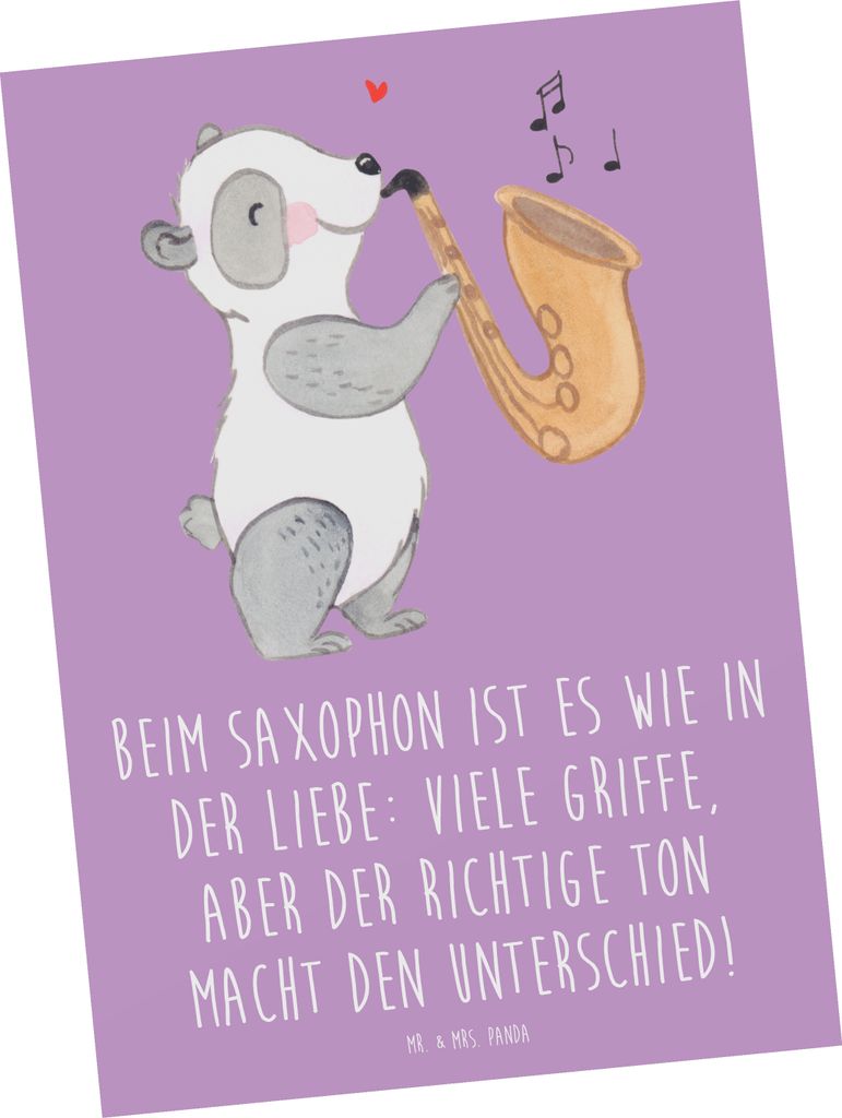 Mr. & Mrs. Panda Postkarte Saxophon Liebe - Lavendeltraum - Geschenk, Blues, Musik, Ansichtskarte, Musiktechnik, und Gefühle, Postkarten, Musiker,...