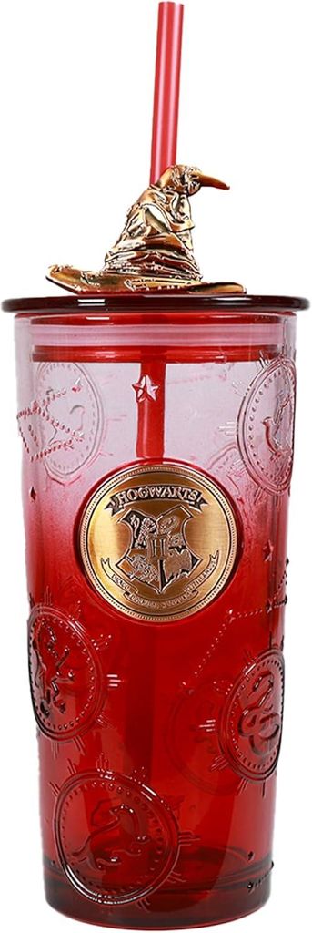 Harry Potter Glasbecher mit Deckel und Strohhalm - magisches Geschenk