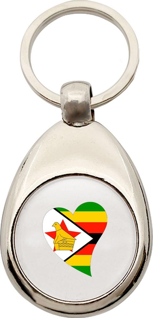 Huuraa Schlüsselanhänger Simbabwe Flagge Herz Metall Schlüsselring Einkaufswagenchip Geschenkidee