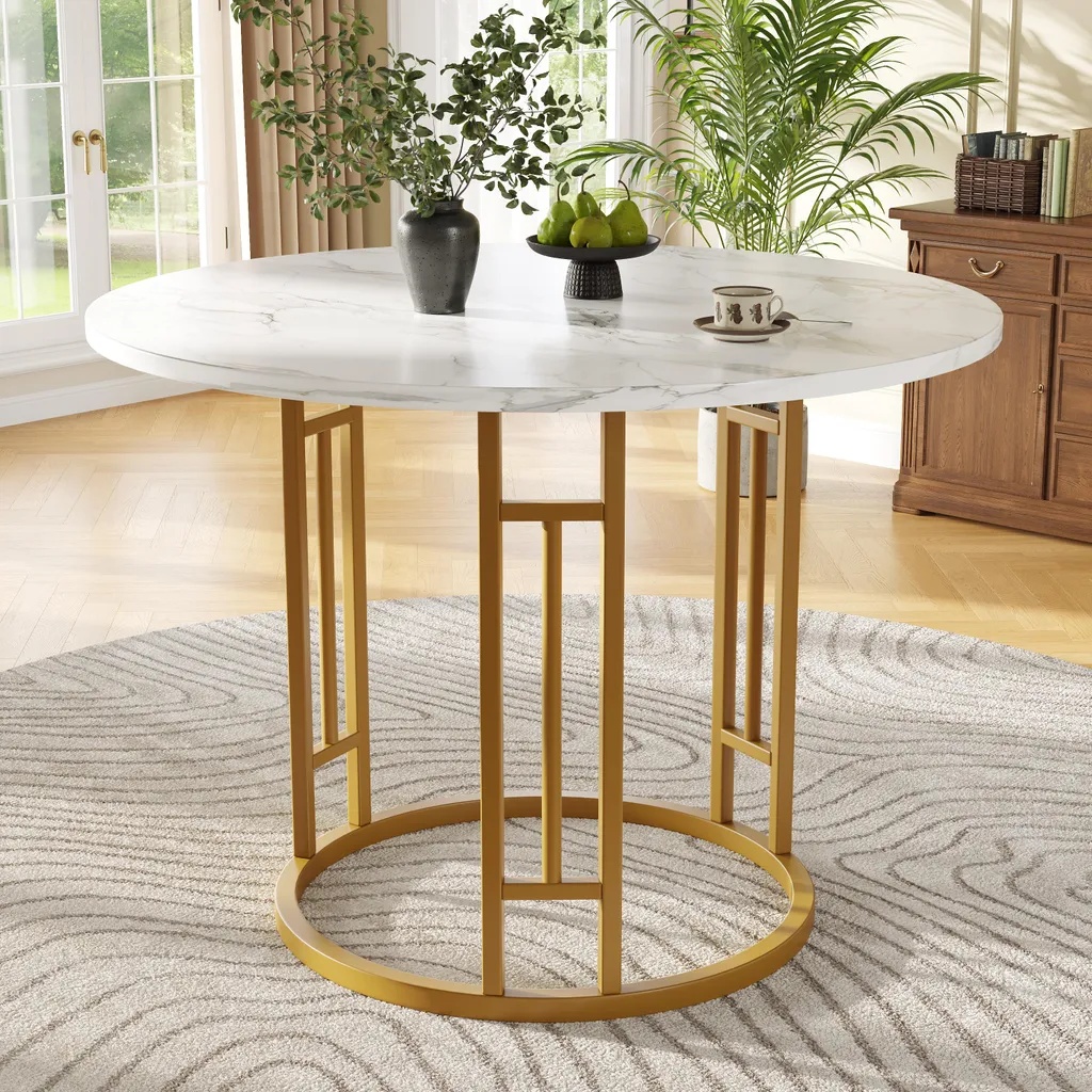 Tavolo da Pranzo Rotondo Marmo e Oro 80cm Sweiko | Design Moderno