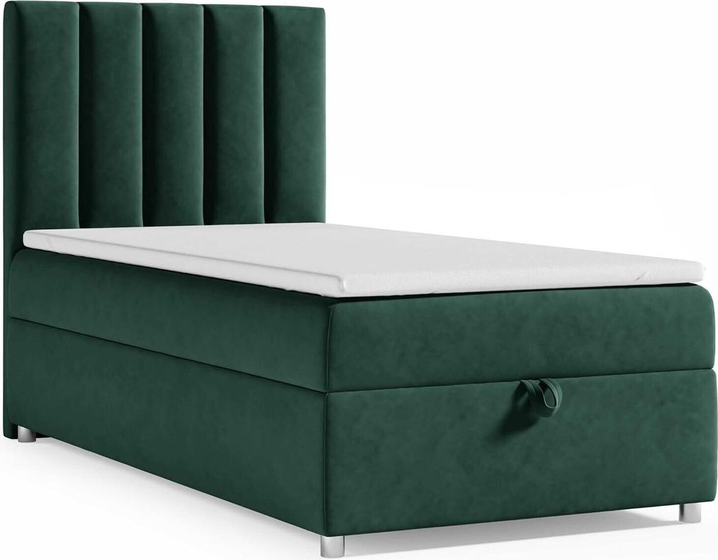 Boxspringbett mit Bettkasten Trinity K-10 SINGLE Bonellfederkern inkl. Topper, mit Lieferung Grün 100x200