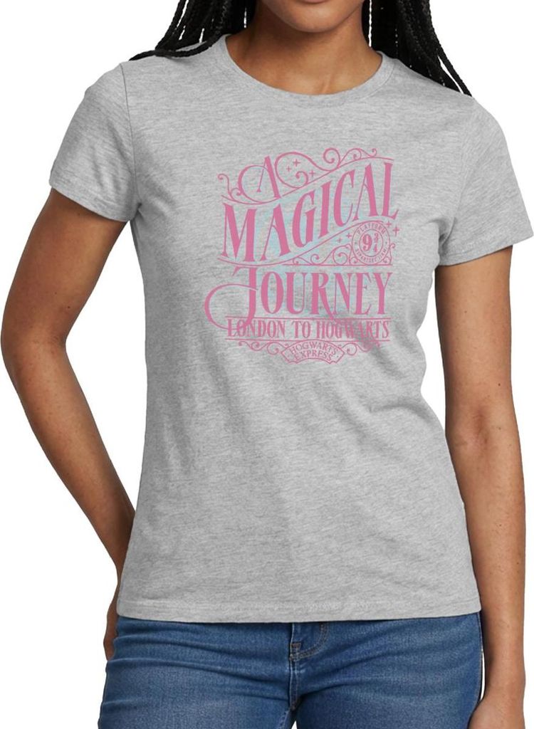 Spreadshirt Harry Potter Gleis 9¾ Design In Rosa & Blau Frauen T-Shirt, XL, Grau meliert
