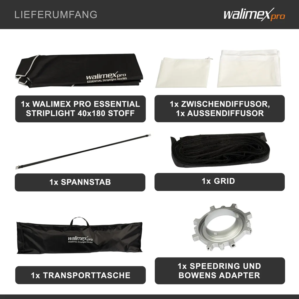 Walimex pro Softbox Essential Striplight 40x180 - Illuminazione Studio Pro - 11