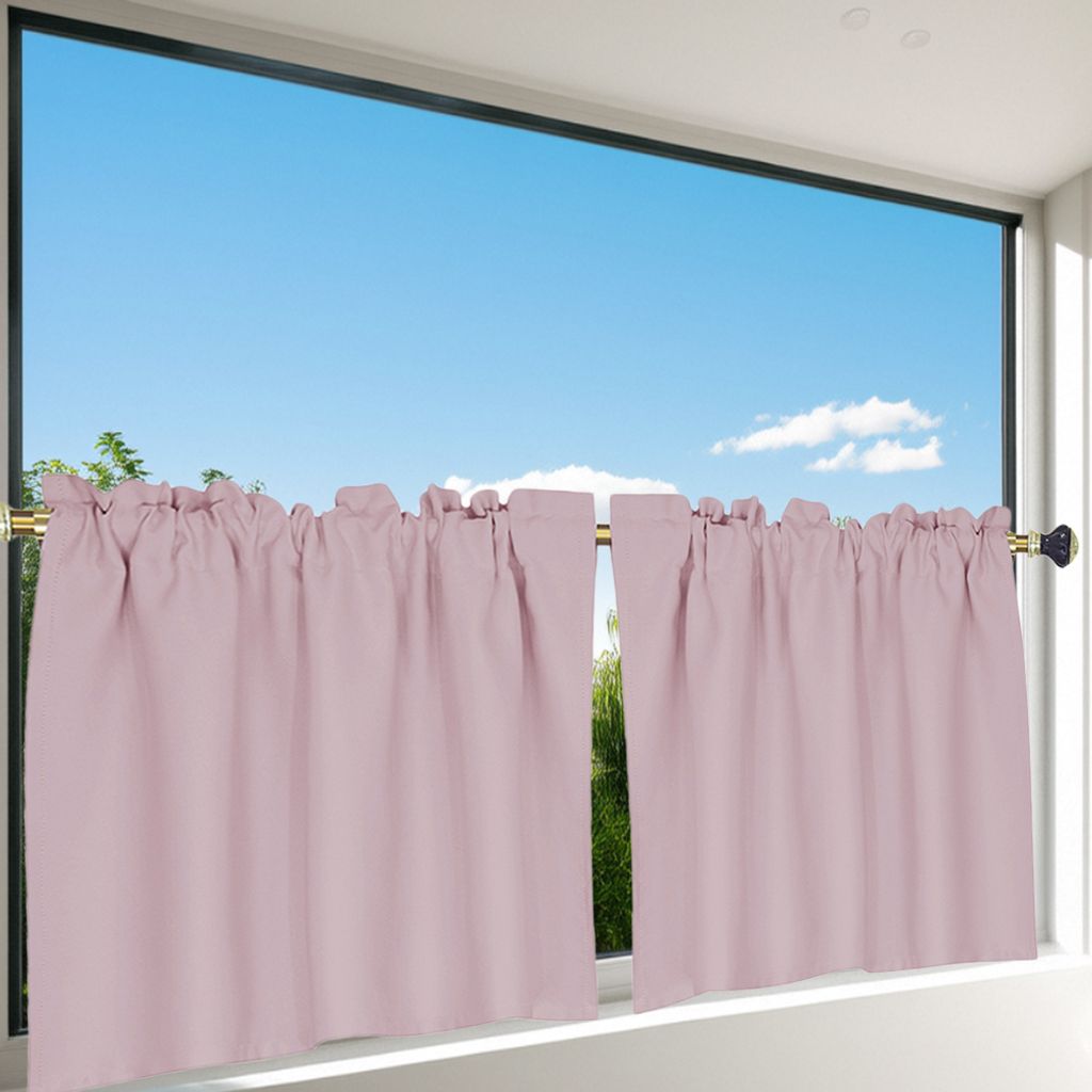 2er Set Bistrogardine Blickdicht Scheibengardine Stangendurchzug Gardine Kurzgardine, BxH: 132x61cm, Pink