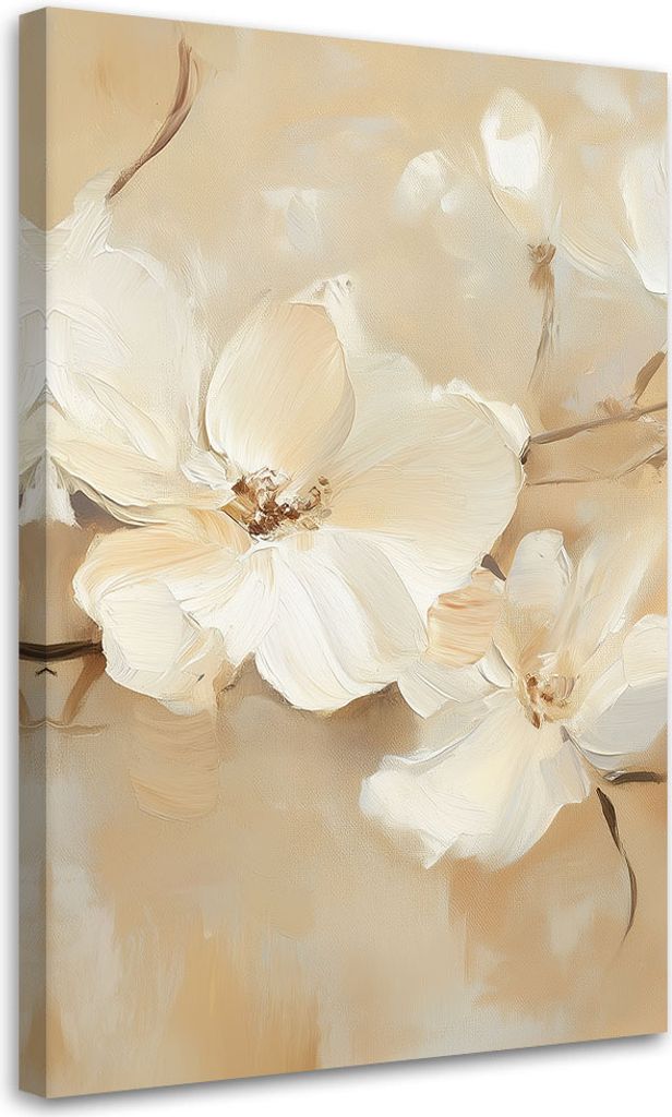 Leinwandbild Weiße Blumen auf beigem Hintergrund 80x120 Feeby Beige bild für die wand bereit zum aufhängen
