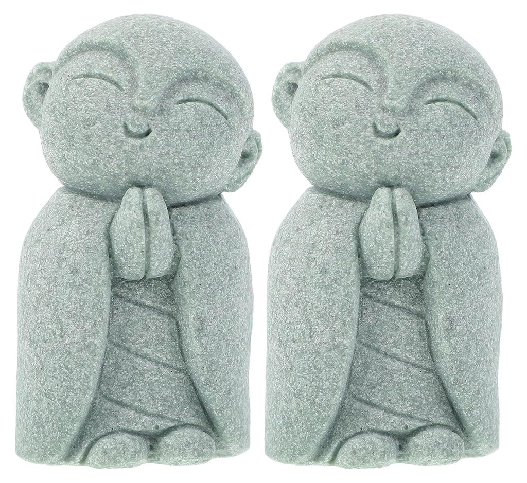 Japanische Jizo Buddha Statue aus Sandstein für Feng Shui Gartendekoration, wetterfest und geeignet für Meditationszwecke im Haus oder am Teich