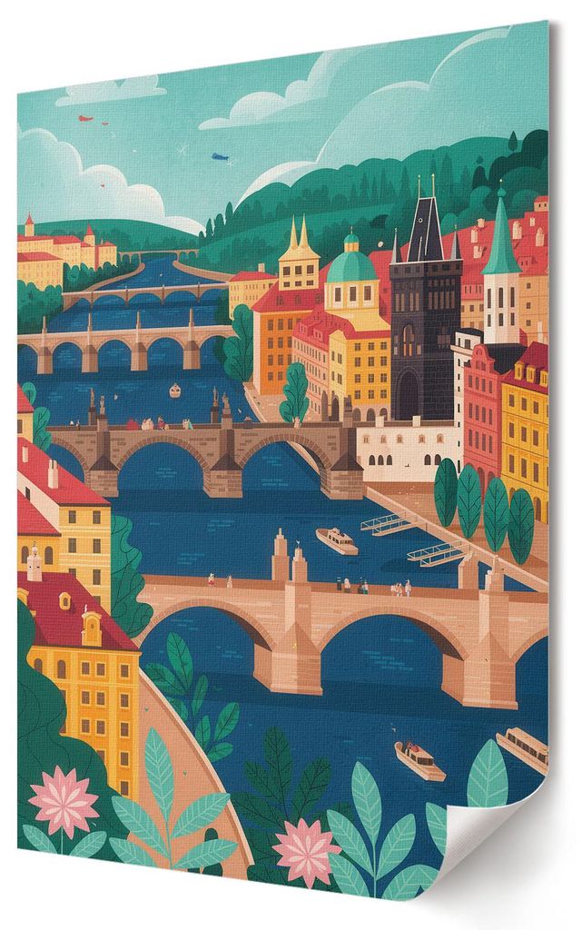 Stadtlandschaft- Kunstdruck A4 - Dekorativ, Modern- Wandbild für Wohnzimmer Schlafzimmer & Flur, Modernes Poster Wanddeko, Ungerahmt