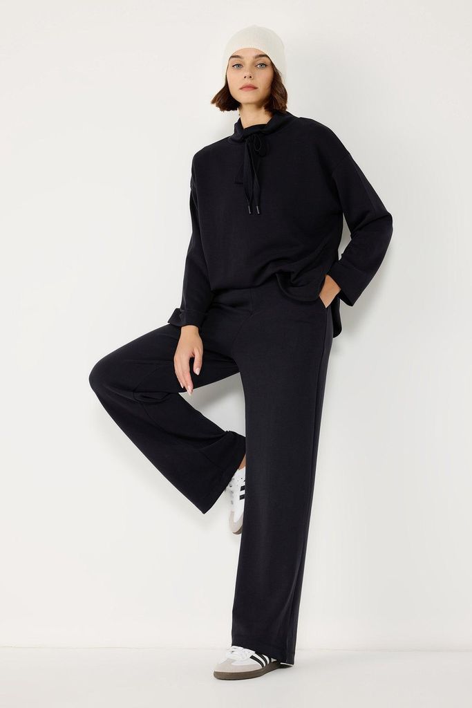 Baumwollhose mit weitem Bein, Dark Navy, S