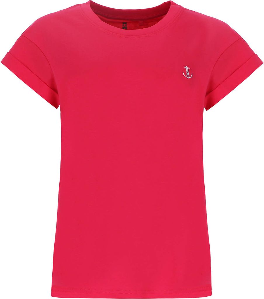 Leitfeuer Damen T-Shirt aus Baumwolle mit überschnittenen Schultern - Kurzarm-Shirt mit Rundhalsausschnitt in Pink Größe XL