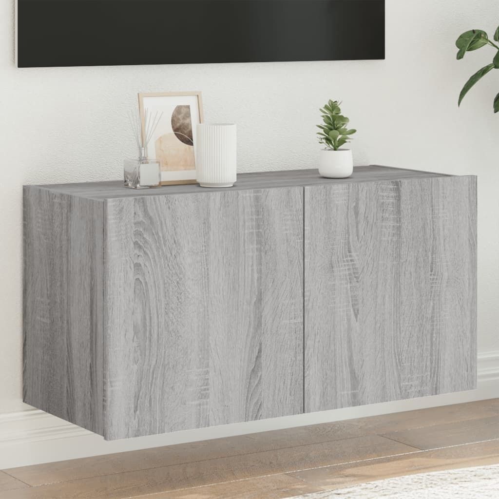 TV-Wandschrank mit LED-Leuchten Grau Sonoma 80x35x41 cm 837321