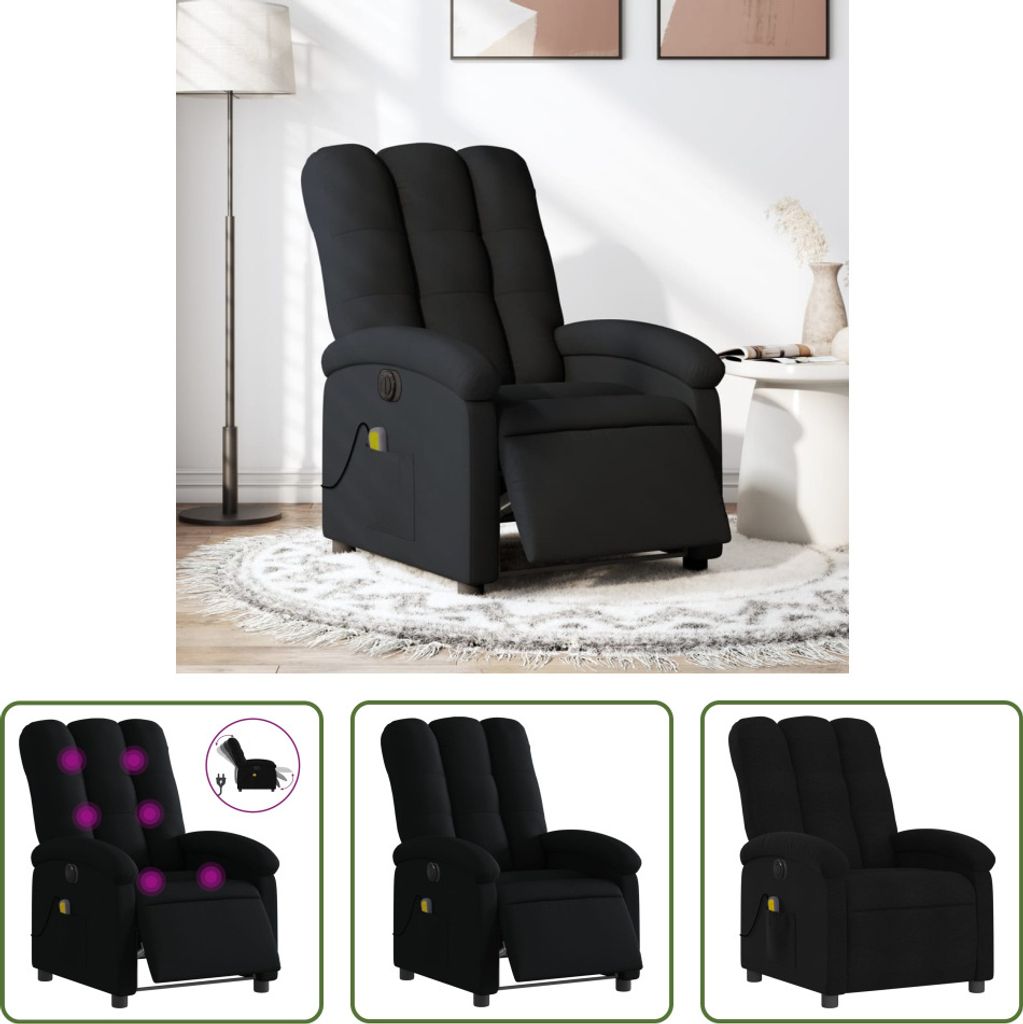The Living Store Massagesessel Elektrisch Schwarz Stoff