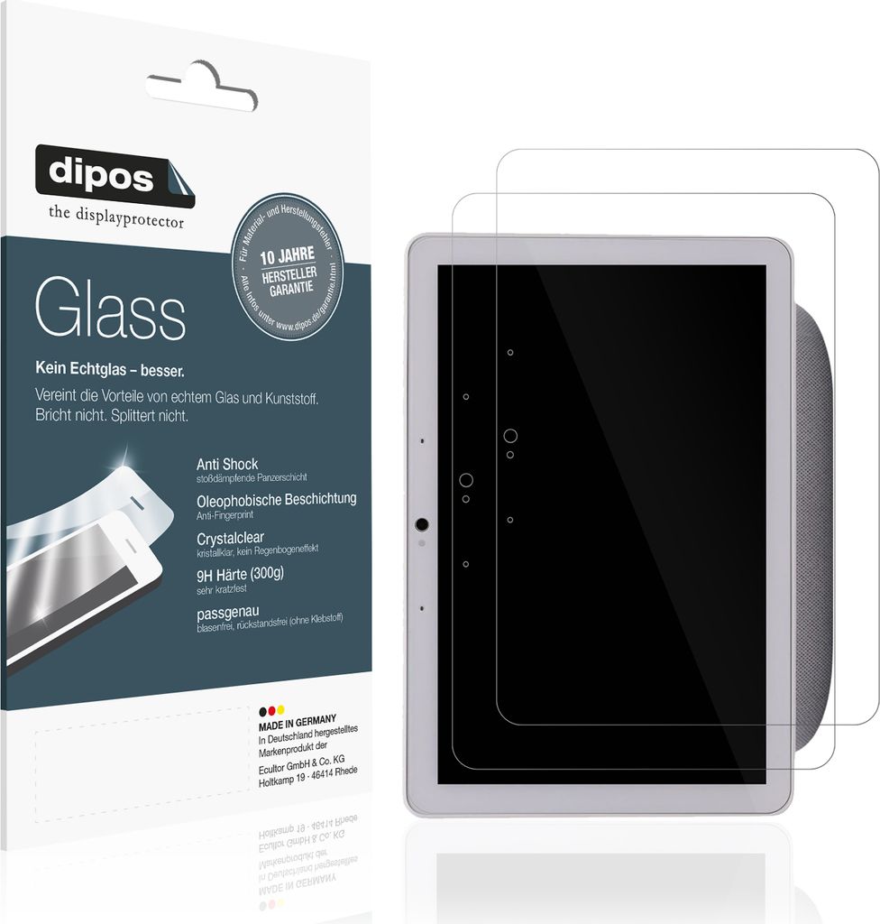 2x Schutzfolie für Google Nest Hub Max 3. Gen - Anti-Shock 9H Folie dipos Glass Kunststoffglas