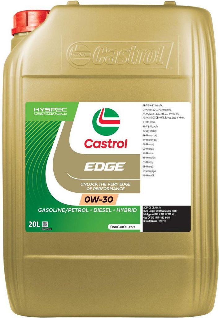 CASTROL EDGE für 0W-30 20 Liter Motoröl Motorenöl Synthetisch DEXOS 2 229.31 229.51 RN0700 RN0710 Öl