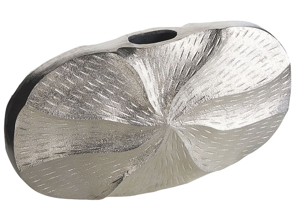 BELIANI Blumenvase Silber Aluminium 21 cm Handgemacht Breite Form Deko Accessoires für Wohnzimmer Schlafzimmer Flur Eingangsbereich