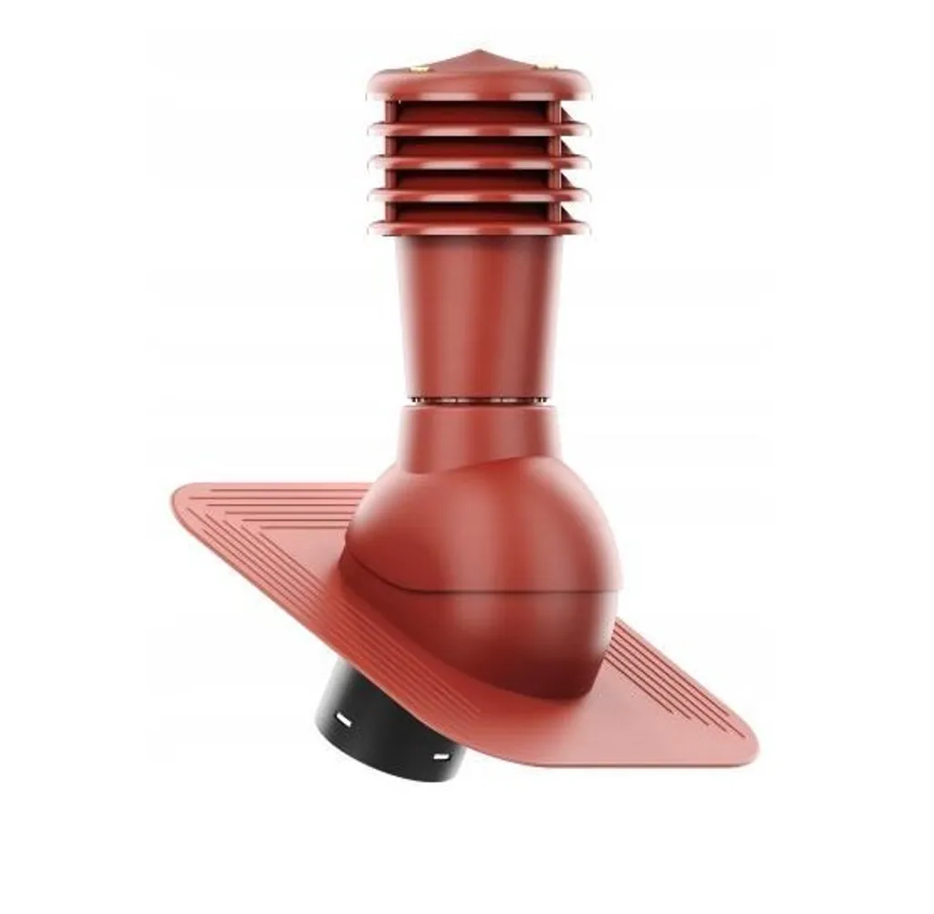 Chapeau de cheminée d'aération rouge 125 mm avec embase articulée toit
