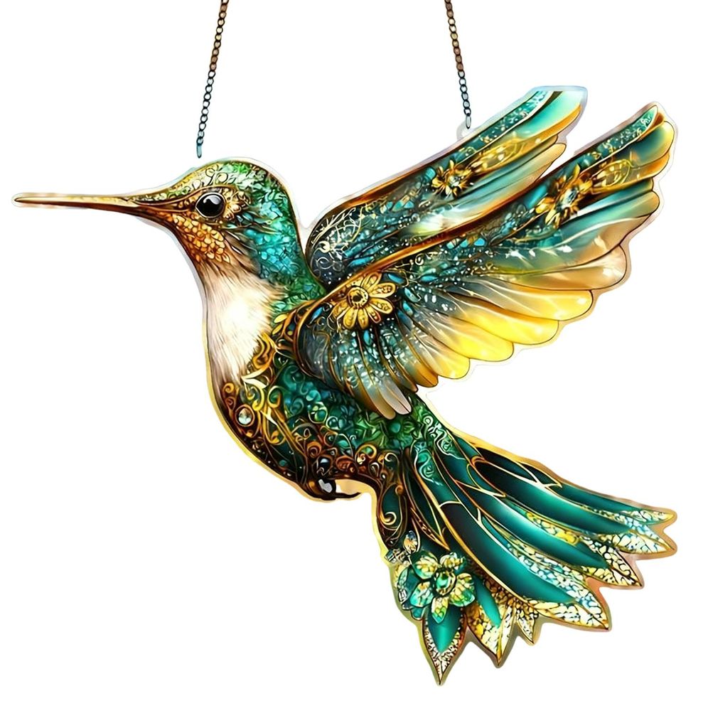 Bunte Vogel-Acryl-Hängedekoration für drinnen und draußen, Garten, Fenster, Wandbehang, Buntglas-Effekt, Vogelornament, Sonnenfänger, Schild