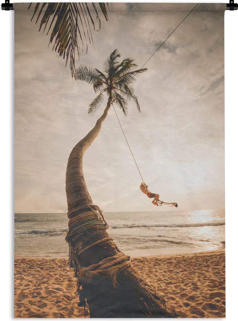 MuchoWow Wandteppich Wandbehang Strand - Schaukel - Palme 120x180 cm Tapisserie Dekoration Wandtuch - Schlafzimmer - Dekorationen für das Haus