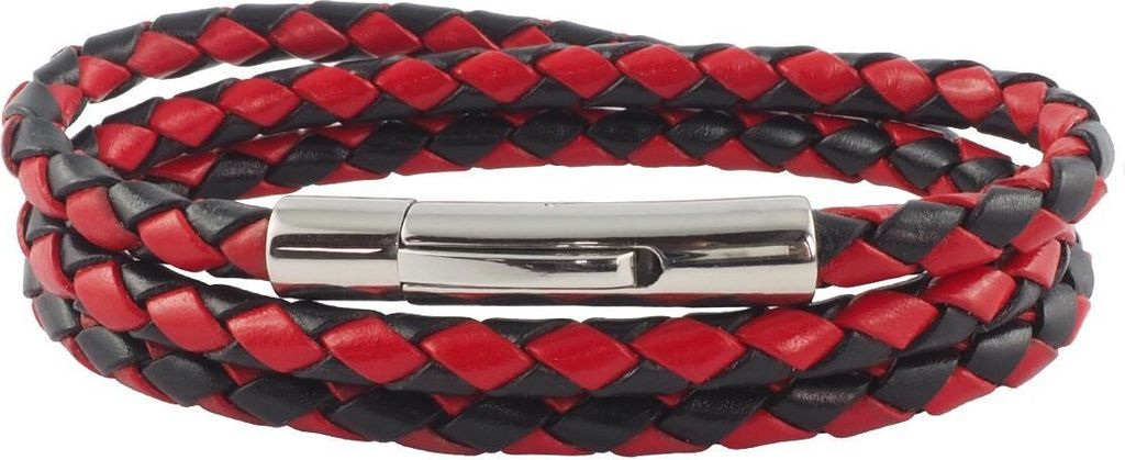 Lederkette Lederband 6 mm Herren Halskette Schwarz / Rot 17-100 cm lang mit Hebeldruck Verschluss Silber geflochten, Länge:17 Zentimeter