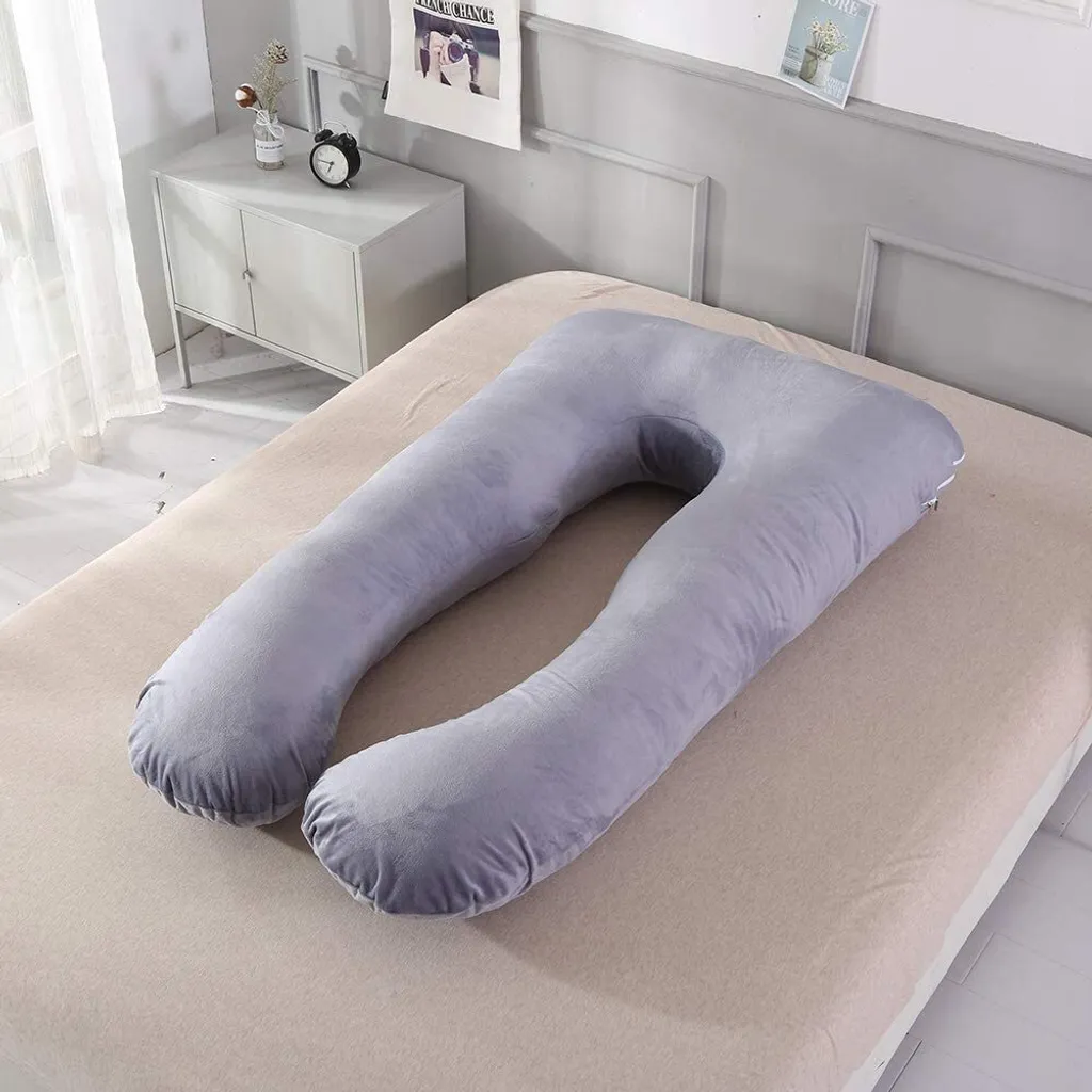 Coussin de grossesse intégral U Shape gris avec taie lavable coton