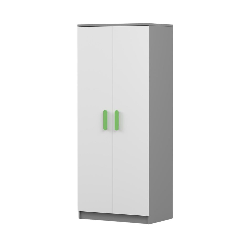 Drehtürenschrank JONAS 06 – Kinderschrank 80 cm Grau/Weiß mit grünen Griffen