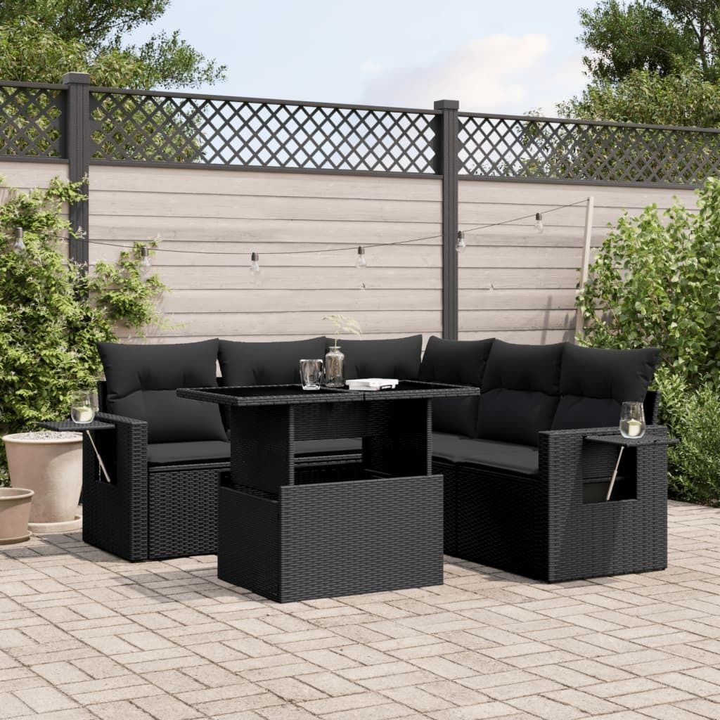 Maison Exclusive - 6-tlg. Garten-Sofagarnitur mit Kissen Schwarz Poly Rattan