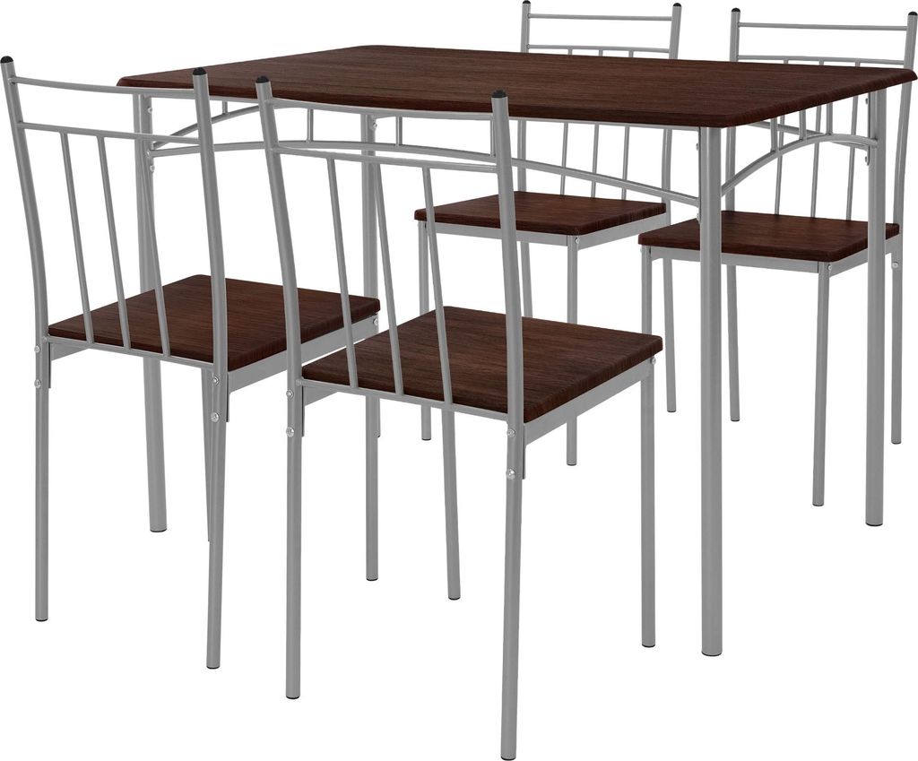 ML-Design 5-teilig Essgruppe, Esstisch mit 4 Stühlen, Dunkel, Holz, Esszimmerstühle mit Metallbeinen