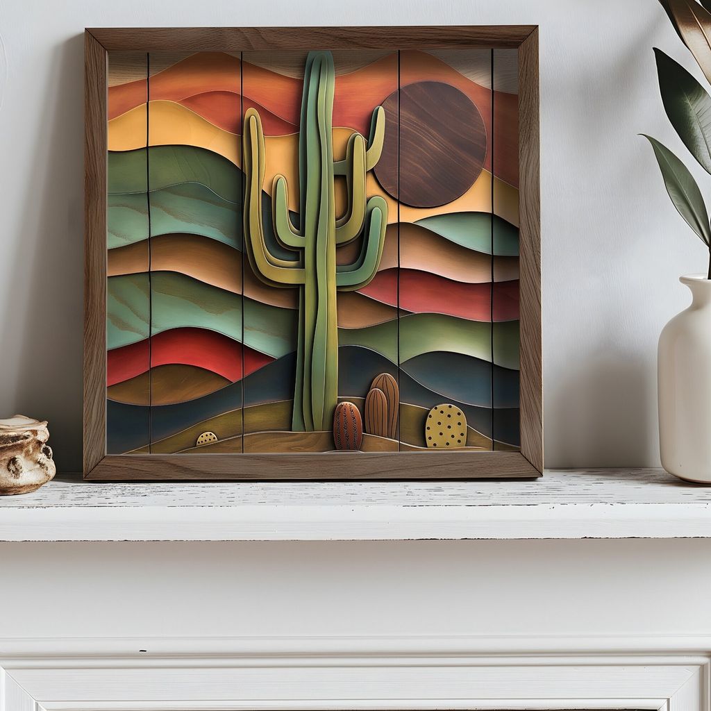 Wallity, AI082, Dekoratives gerahmtes MDF-Gemälde, Mehrfarbig, 100 % MDF, 50 x 50 x 3,5 cm