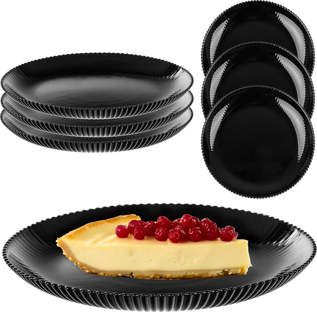 KADAX Dessertteller 19 cm im 3er Set, schwarze Frühstücksteller aus Opalglas, Kuchenteller, kleine Teller für Kuchen, Dessert & Frühstück, Sp...