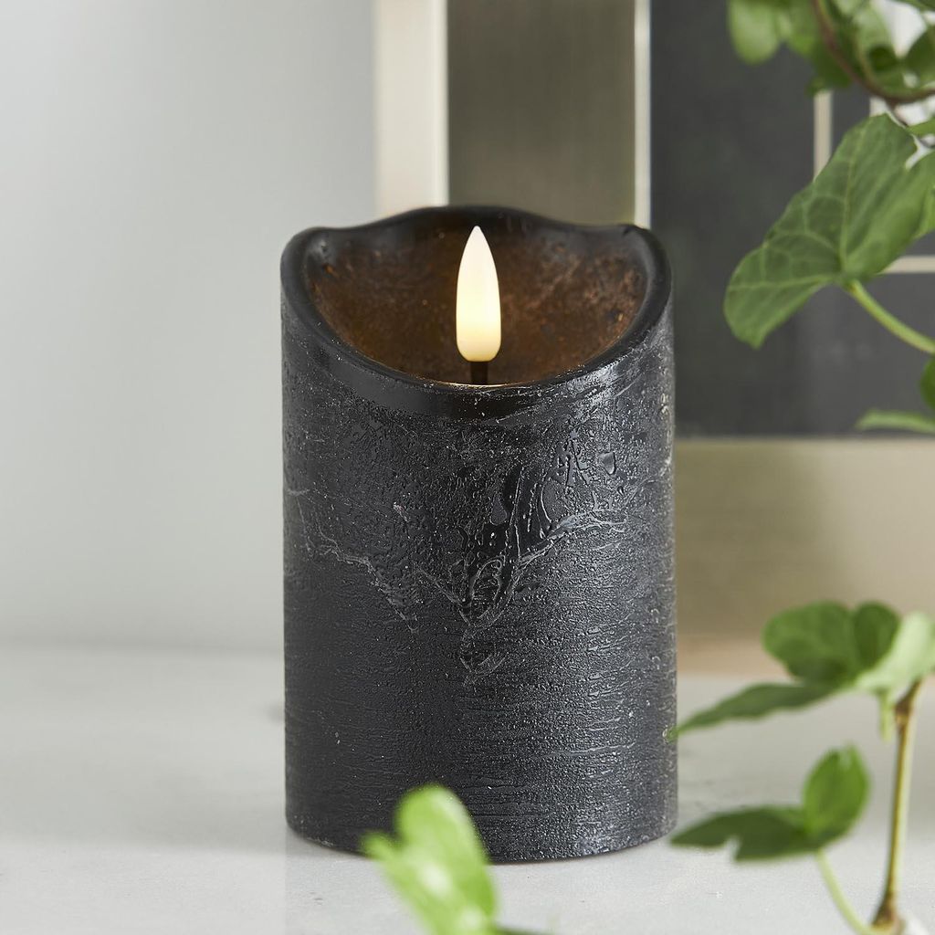 Świeca Led woskowa pieńkowa FLAMME RUSTIC czarna 12,5cm Zdjęcie produktu 