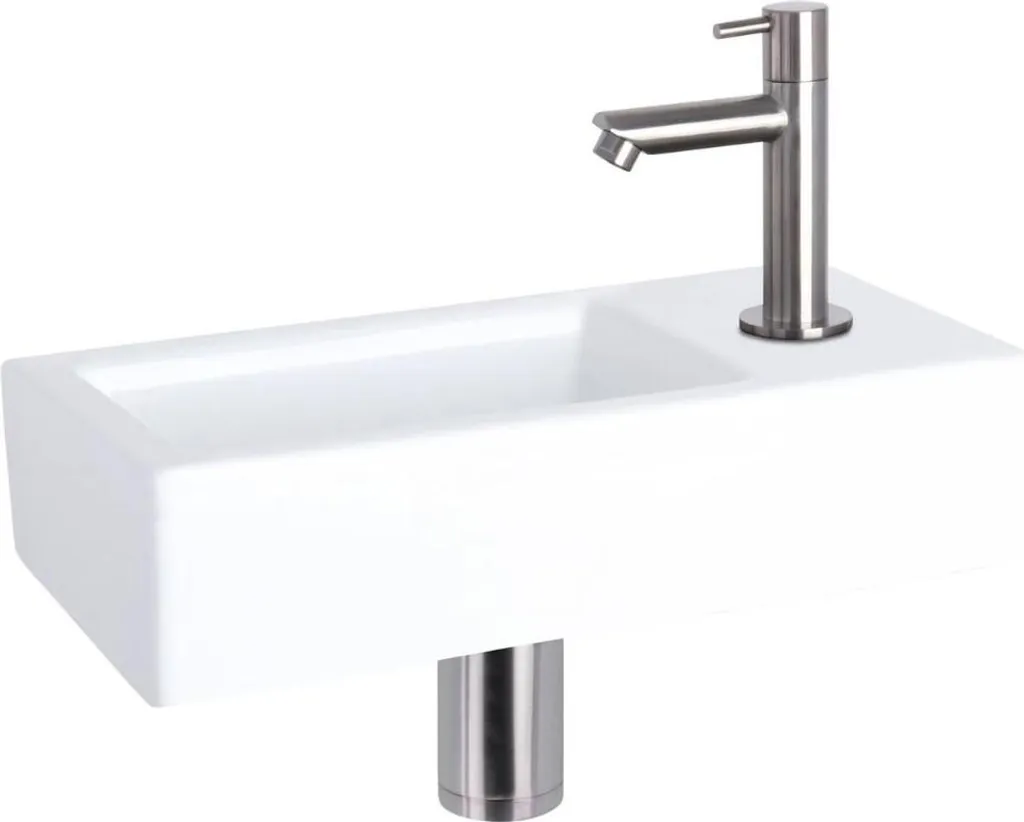 Lave-mains céramique blanche et robinet chrome mat Differnz Ravo 38,5 cm