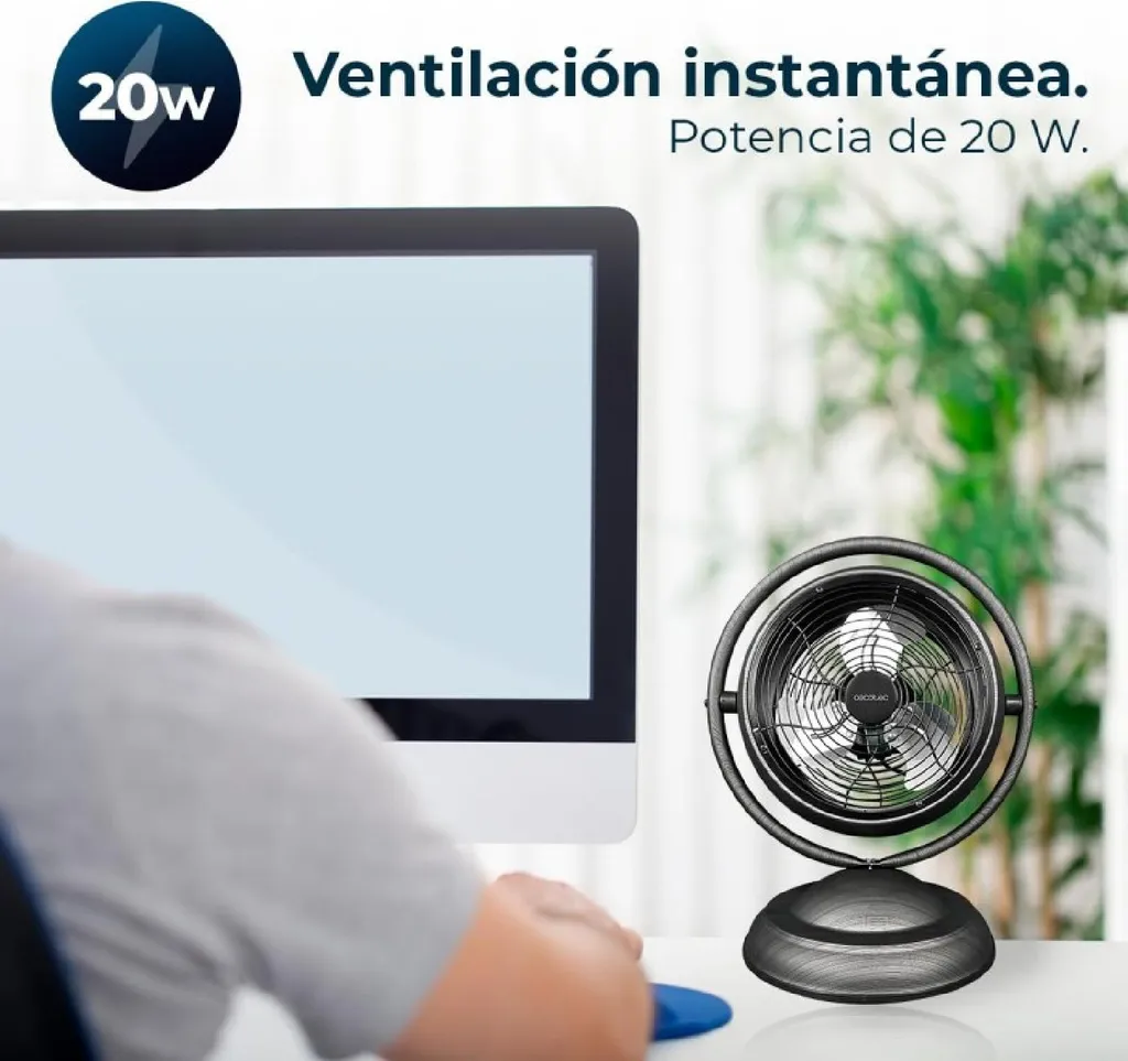 Petit ventilateur de bureau effet bois 25cm - Ventilateur compact 20W - 5