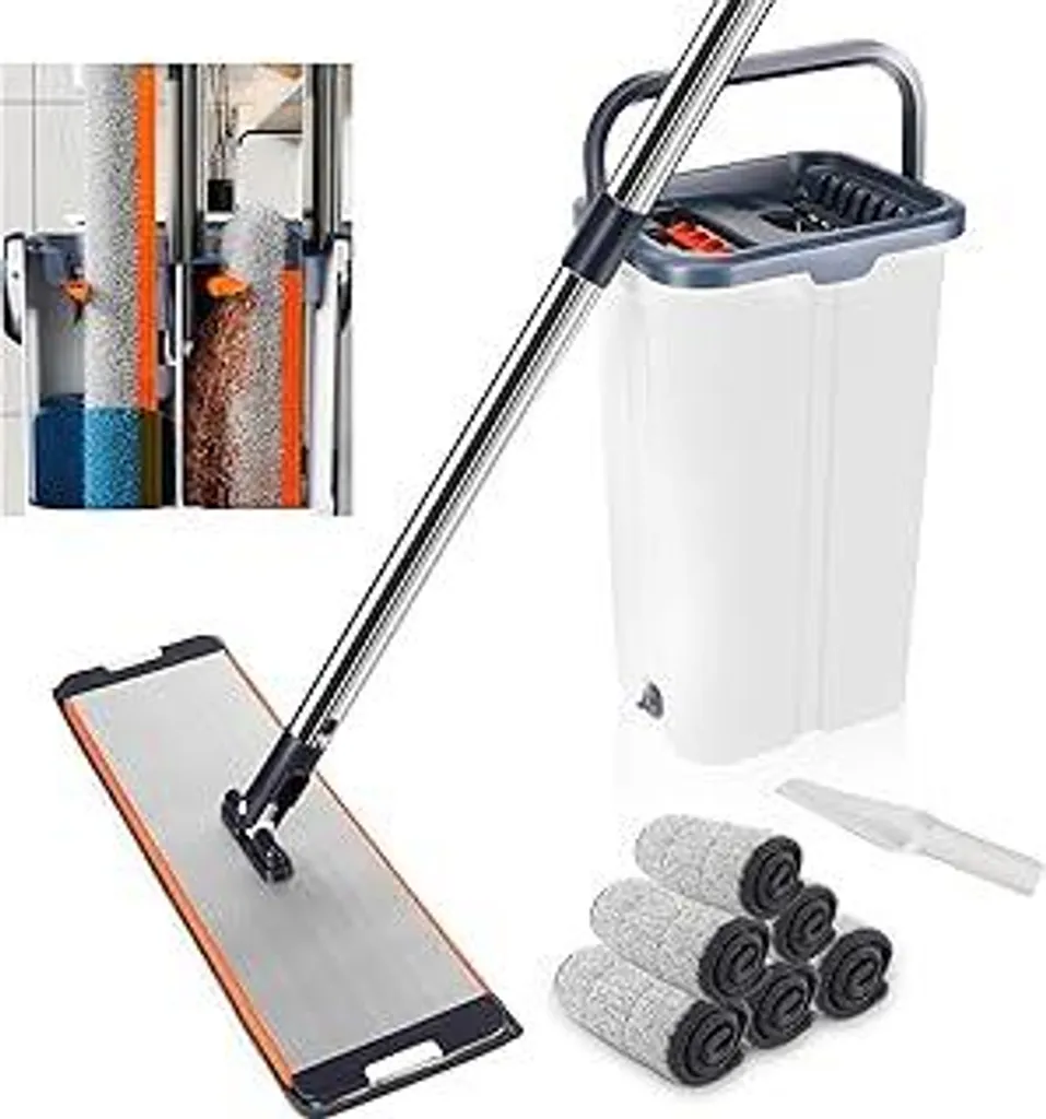 Mop con Secchio Separa Acqua Pulita e Sporca - 6 Panni Microfibra