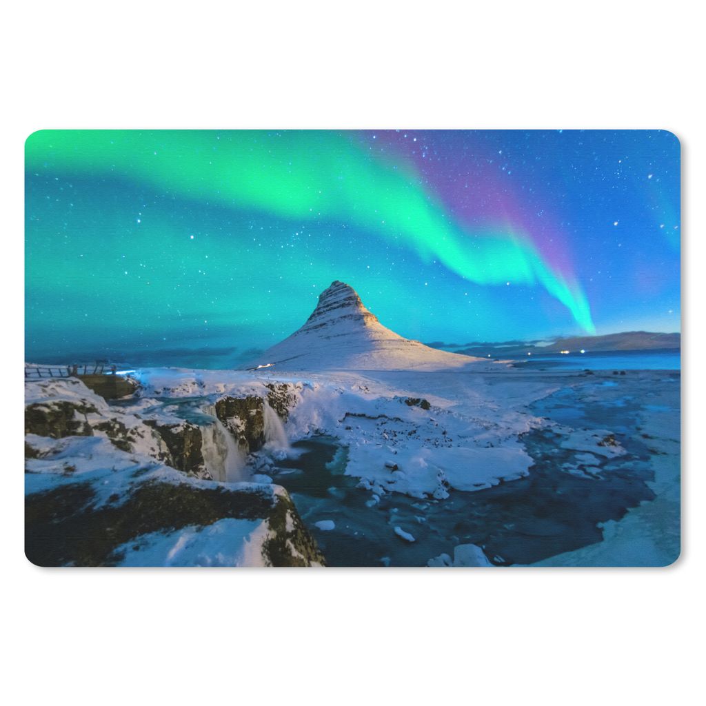 MuchoWow Schreibtischunterlage Nordlichter - Berge - Island 60x40 cm - XXL Mauspad - Großes Mauspad