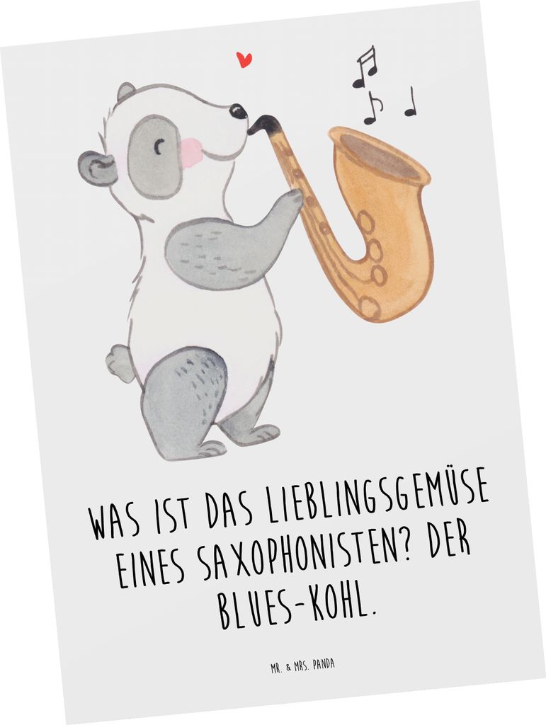 Mr. & Mrs. Panda Postkarte Saxophon Blues - Weiß - Geschenk, Musiker, Lernen, Ansichtskarte, Ansichtskarten, Gemüse, Humor, Spieler, Musik, Instr...