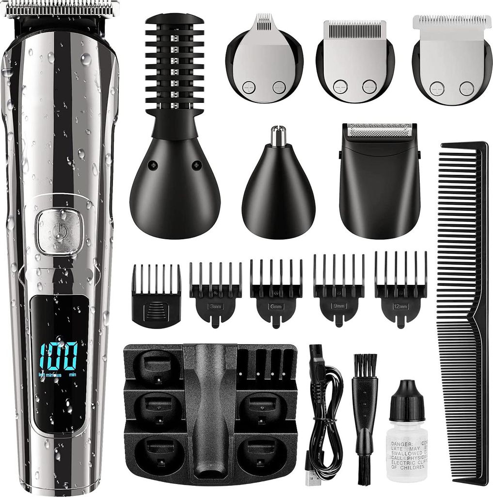 Barttrimmer, kabelloser Haarschneider für Herren, wasserdicht, für Körper, Schnurrbart, Nase, Ohren und Gesicht, elektrischer Rasierer, All-in-O...