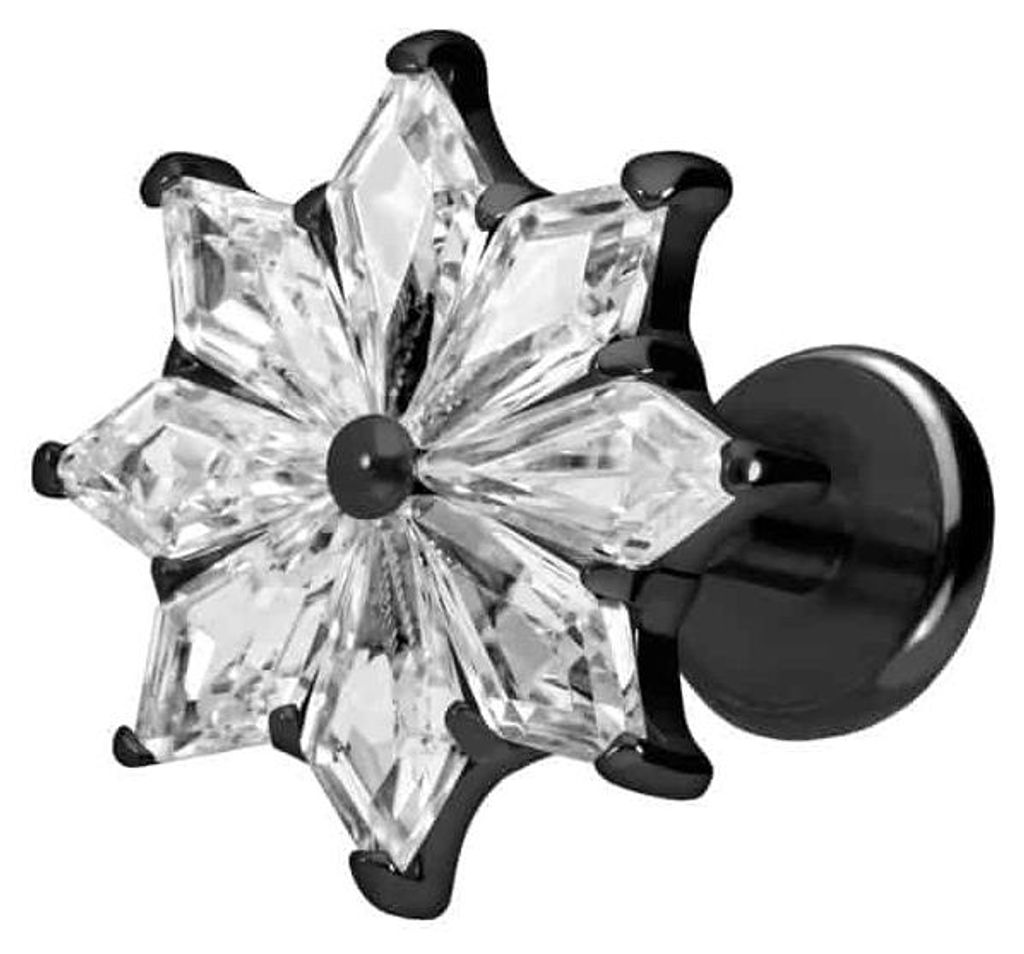 Ohrpiercing, Nasenpiercing Titan Labret mit Push Fit KRISTALLSTERN Schwarz Stablänge: 5mm | Stabstärke: 1mm