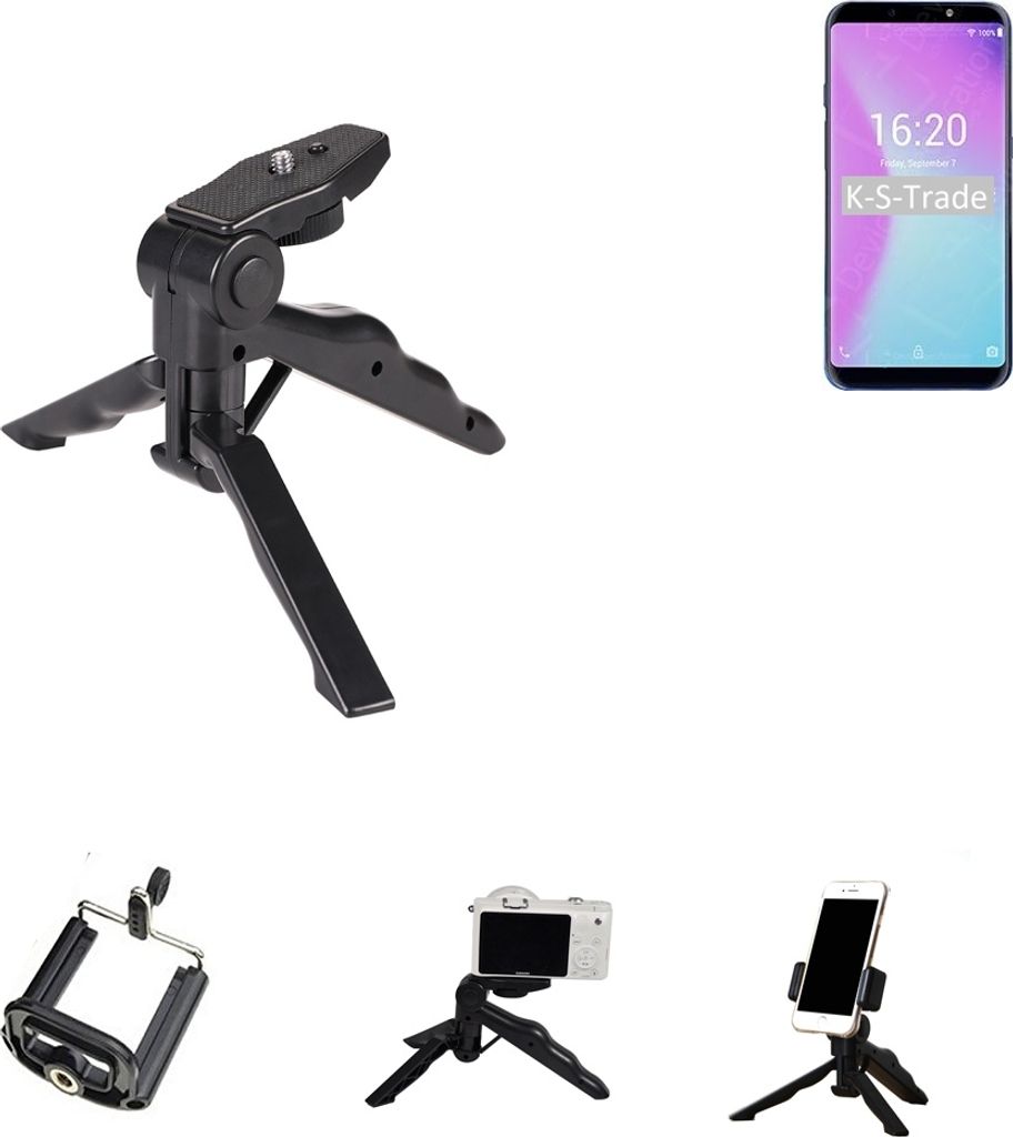 K-S-Trade Stativ Tisch-Ständer Dreibein Handy-Stativ Ständer kompatibel mit Doogee X80 Mini-Stativ Smartphone Tripod Handy-Stativ aus Plastik
