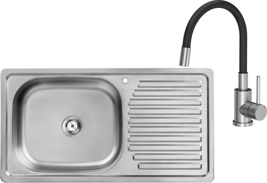 VBChome Edelstahlspüle mit Armatur 75x40x14cm Edelstahl Produktbild 