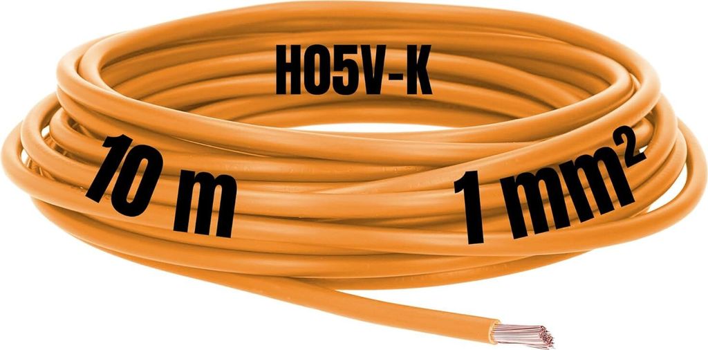 Kalitec 10 Meter H05V-K 1 mm² orange Verdrahtungsleitung I Aderleitung flexibel I PVC Einzelader I Litze 1mm2 I Verdrahtung feindrätig I Einzelle...