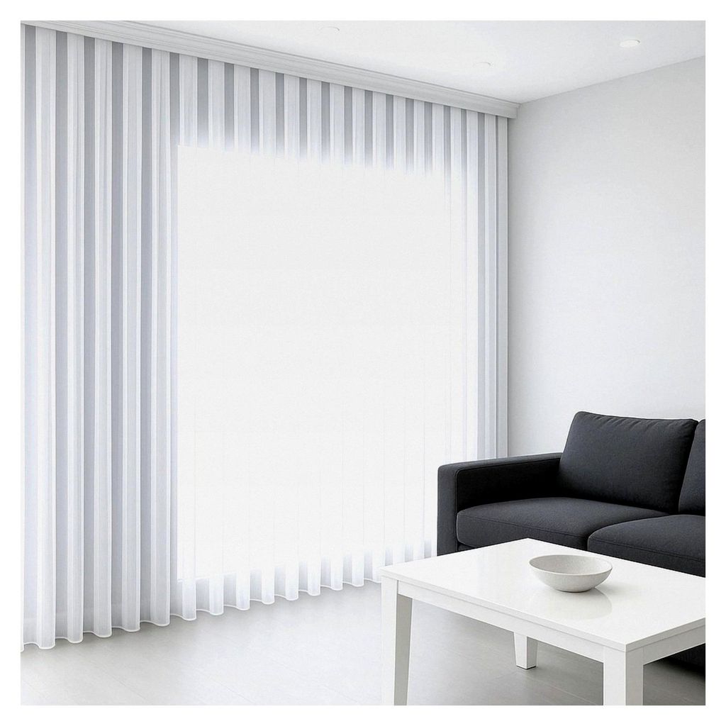 Falten-Tüll-Gardine mit Kräuselband, Schlicht und Modern, Halbtransparent, Pflegeleicht, Weiß (400x245cm)