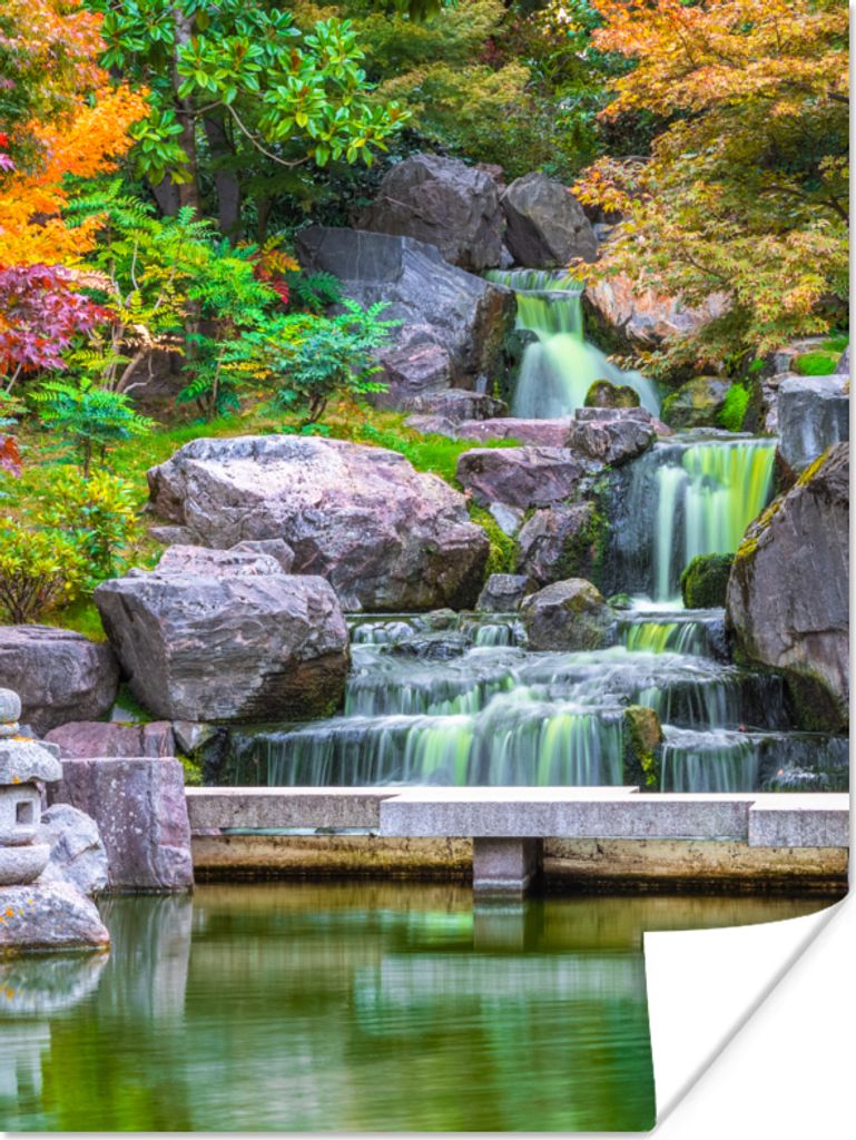 MuchoWow Poster Steine - Wasser - Bäume - Japanisch - Botanisch 60x80 cm - Schlafzimmer Dekoration