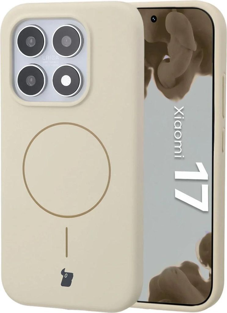 Silikon Handyhülle mit Magnetring für Xiaomi 17, Bizon Soft Case Magnetic, Écru