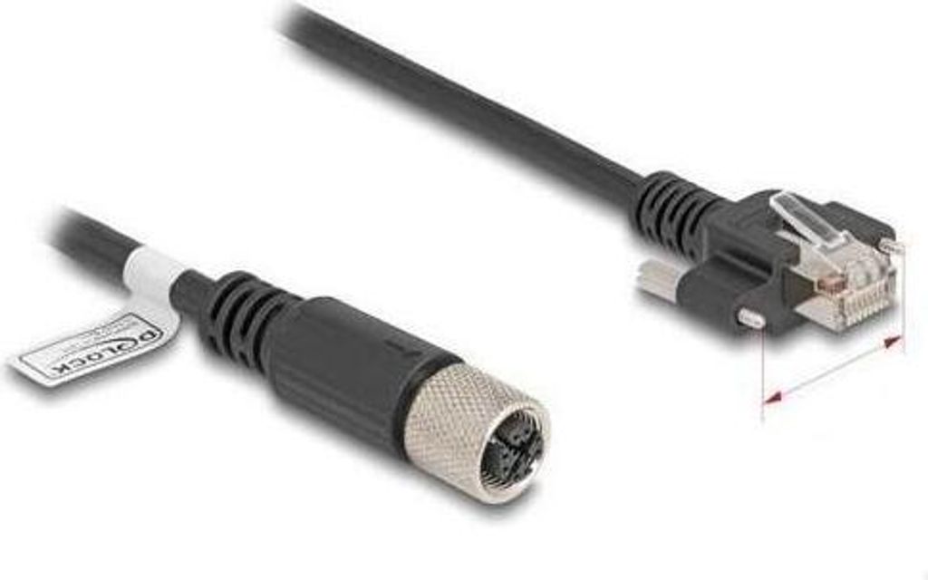 Delock M12 Kabel X-kodiert 8 Pin Buchse zu RJ45 Stecker Cat.6A S/FTP 2 m schwarz