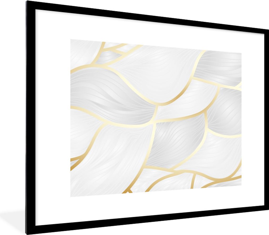 MuchoWow Gerahmtes Poster Abstraktes Muster mit goldenen Linien 80x60 cm - Poster mit Schwarzem Bilderrahmen Wandposter Rahmen Foto Bilder - Schl...