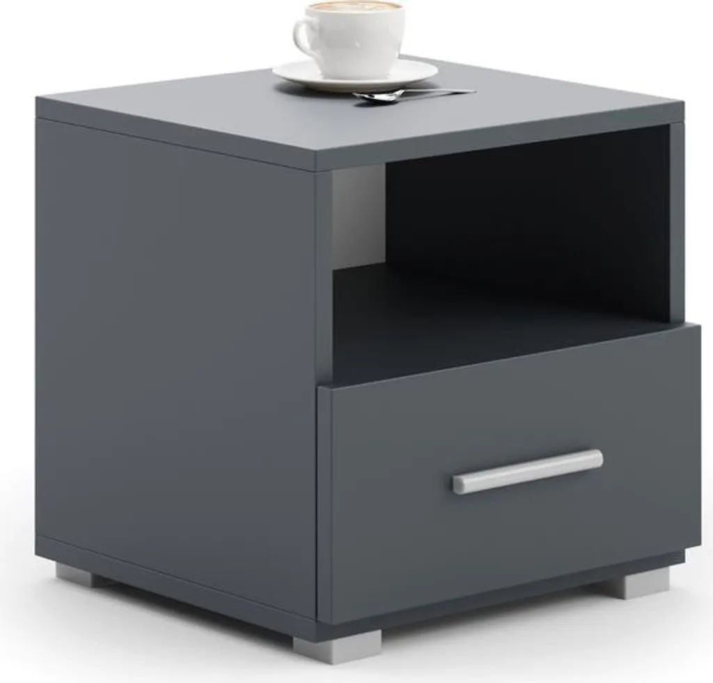 Table de chevet Emi gris avec poignée aluminium - Design moderne épuré